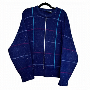 Blue Vintage Striped Crewneck Pullover Women’s Size Large 100% Wool